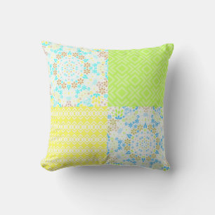 Coussin Patchwork quilt ornemental rétro vintage floral ye