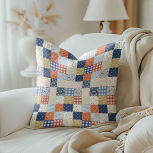 Coussin Patchwork rouge et bleu