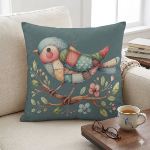 Coussin Patchwork Songbird on Blooming Branch