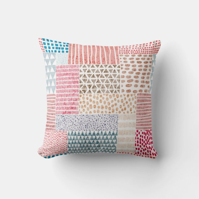 Coussin Patchwork Style mignon Motif Doodé (Recto)
