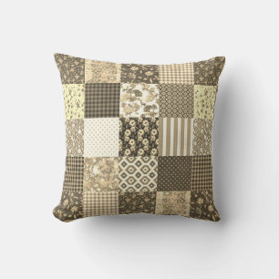 Coussin Patchwork Vintage rustique Motif couette Brown bei