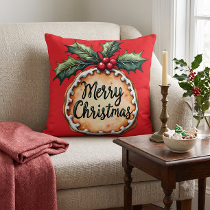 Coussin Pâte sablée de Noël aux baies de houx rouges