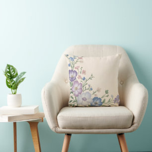 Coussin Pâte violet, blanc & bleu Botanique Flore Imprimer