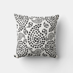 Coussin Pâtes De Chien Noir Et Blanc Et Coeurs Paisley Imp