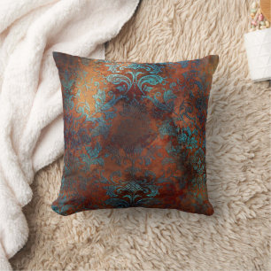 Coussin Patina de cuivre dépoli Damas