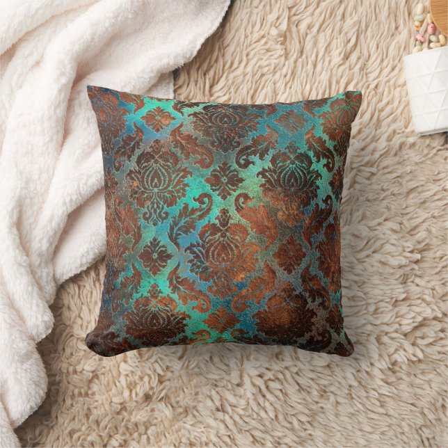 Coussin Patina de cuivre dépoli Damas (Couverture)