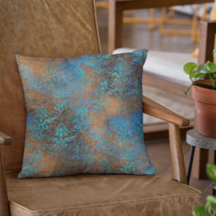 Coussin Patina Turquoise en cuivre Floral Blue Thailler Pi