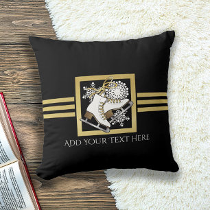 Coussin Patinage artistique chic noir et paillettes dorées