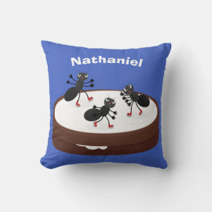 Coussin Patinage sur glace de fourmis joyeuses sur dessin 