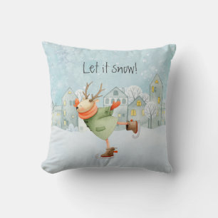 Coussin Patinage Whimsical Deer Let It Neige Holiday