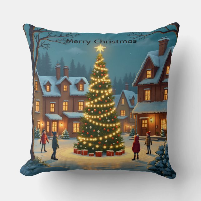 Coussin Patineurs de Noël personnalisés (Recto)