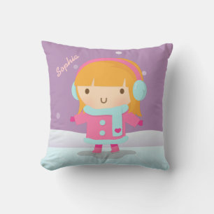 Coussin Patineuse Mignonne Fille d'Hiver Chambre à Coucher