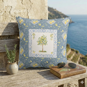 Coussin Patrimoine Italien Riviera Art Aquarelle Citron