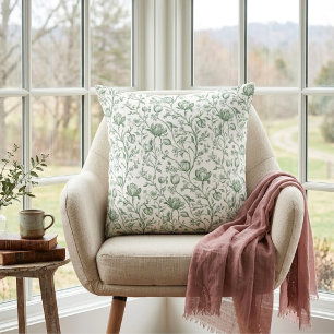 Coussin Patrimoine Luxe Sauge Toile Artisanale Cottage