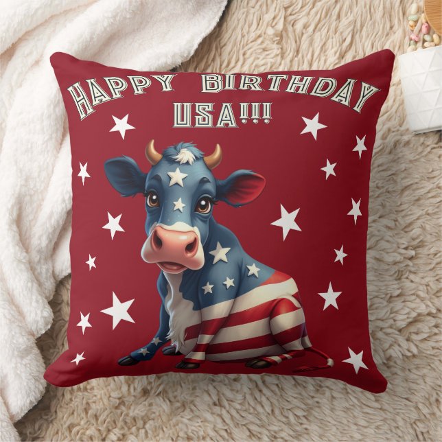 Coussin Patriotic American Flag Cow Illustration (Couverture)
