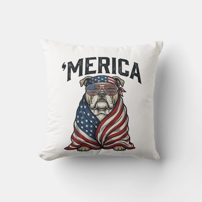Coussin Patriotic Bulldog 'Merica Vintage Vector Shirt Des (Recto)