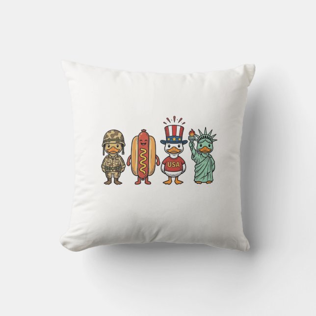 Coussin Patriotic Duck and Hot Dog Vintage Vector Shirt_1 (Recto)