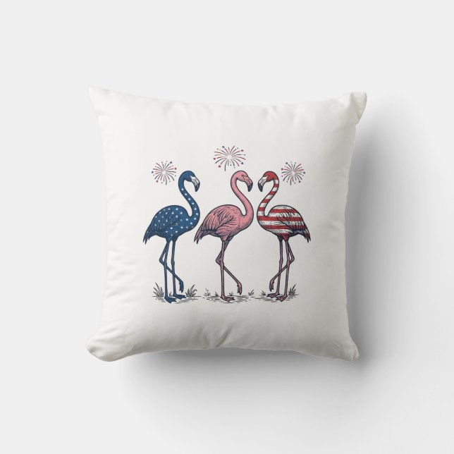 Coussin Patriotic Flamingo Trio Vintage Engraving Design_1 (Recto)