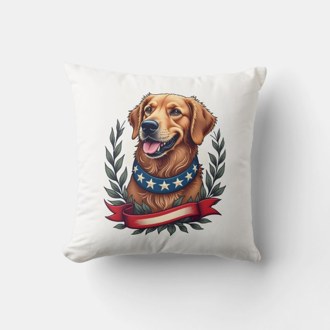 Coussin Patriotic Golden Retriever Americana Art Tee 2 (Recto)