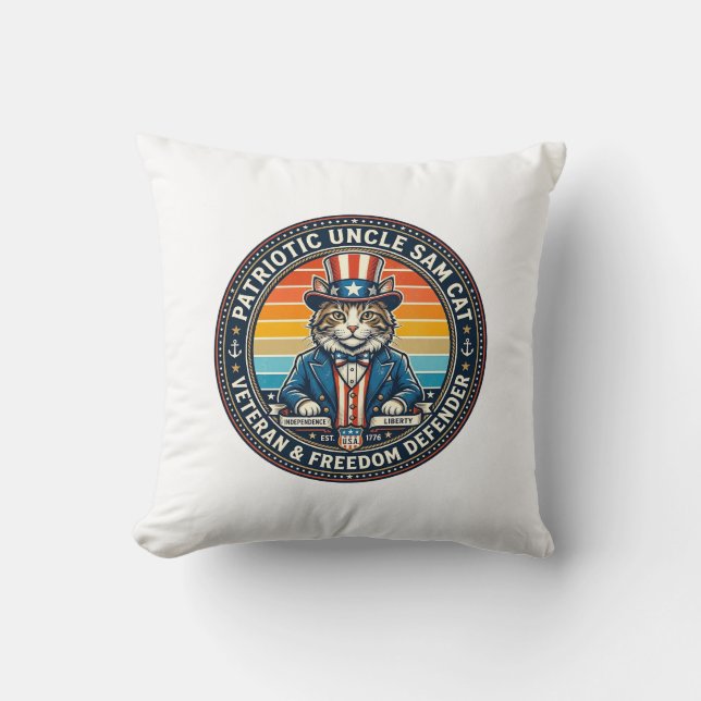 Coussin Patriotic Uncle Sam Cat Retro Sunset T-Shirt (2)_1 (Recto)