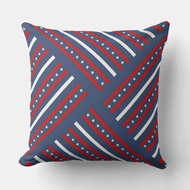 Coussin Patriotique, 4 juillet, Étoiles & Stripes (Recto)