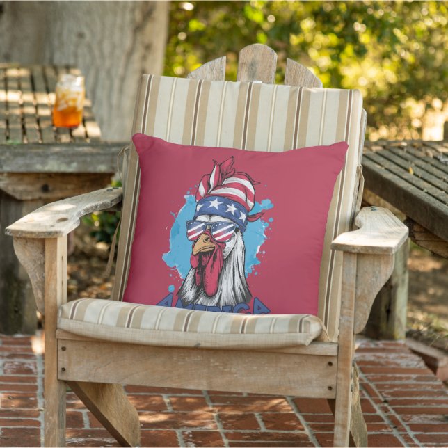 Coussin Patriotique poulet aux USA Bandana et Shades (Chaise)