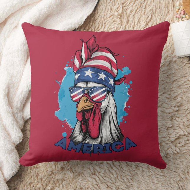 Coussin Patriotique poulet aux USA Bandana et Shades (Couverture)