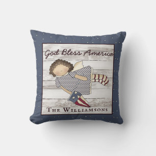 Coussin Patriotique Primitive Pays Angel Nom de famille Ce
