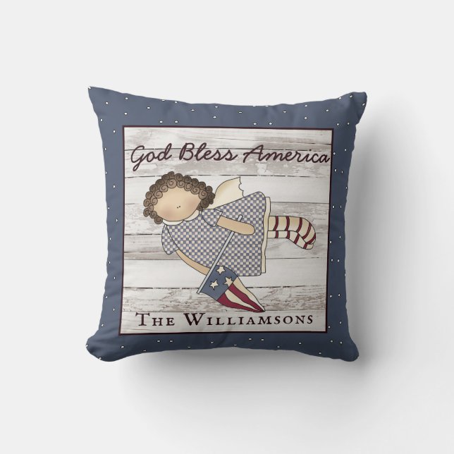 Coussin Patriotique Primitive Pays Angel Nom de famille Ce (Recto)
