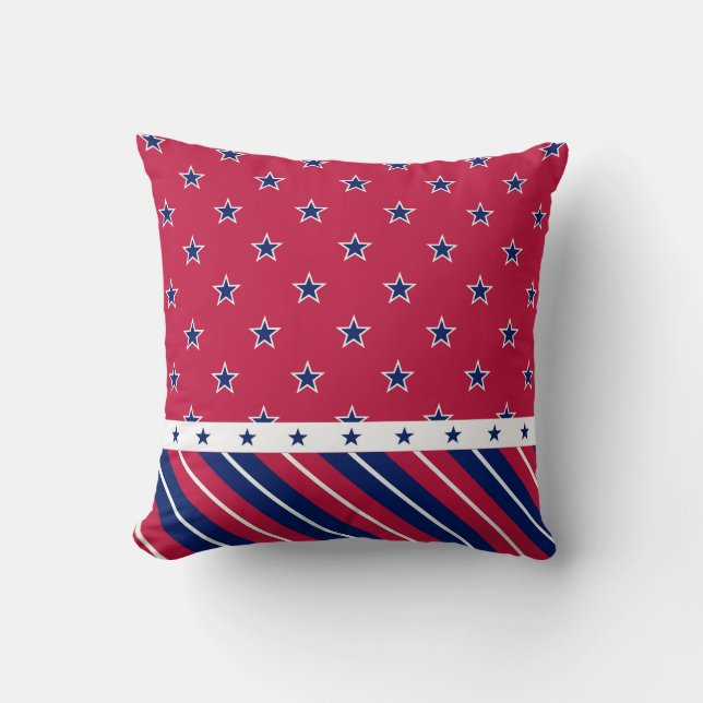 Coussin Patriotique USA Rouge Blanc Bleu Étoiles Rayures (Recto)