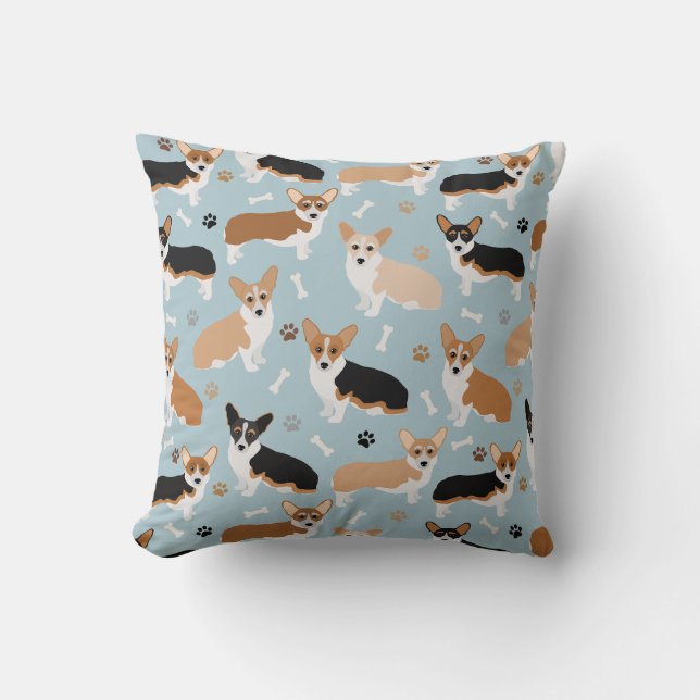 Coussin Patrouilles et os de Chiens de Corgi (Recto)