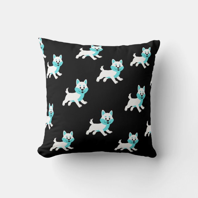 Coussin Patte de chien malamué turquoise et blanc Husky su (Recto)