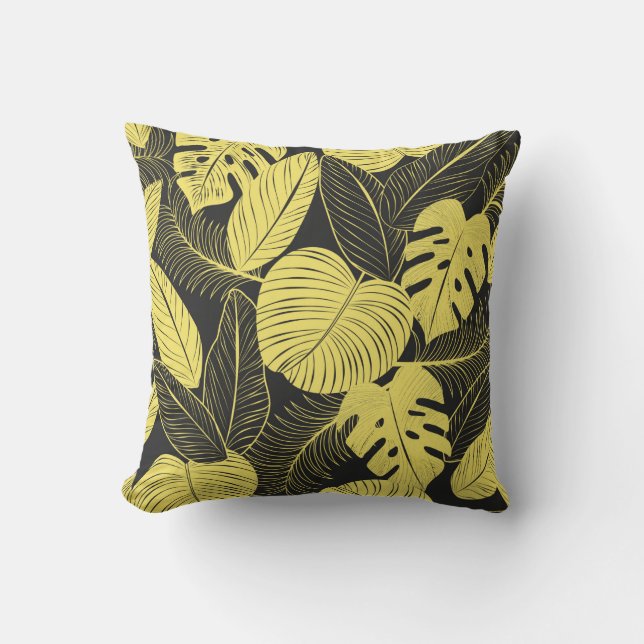 Coussin Patte Tropicale Noir Jaune Deux Tons (Recto)