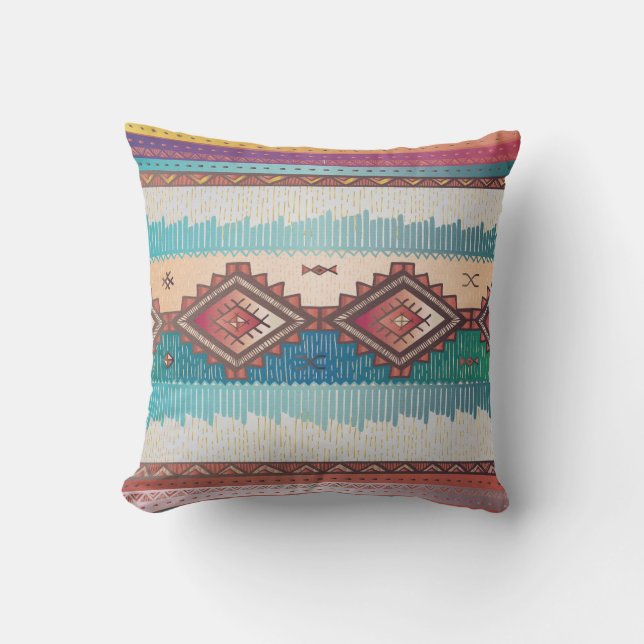 Coussin Patterend Navajo Blues, Turquoise, Épices (Recto)
