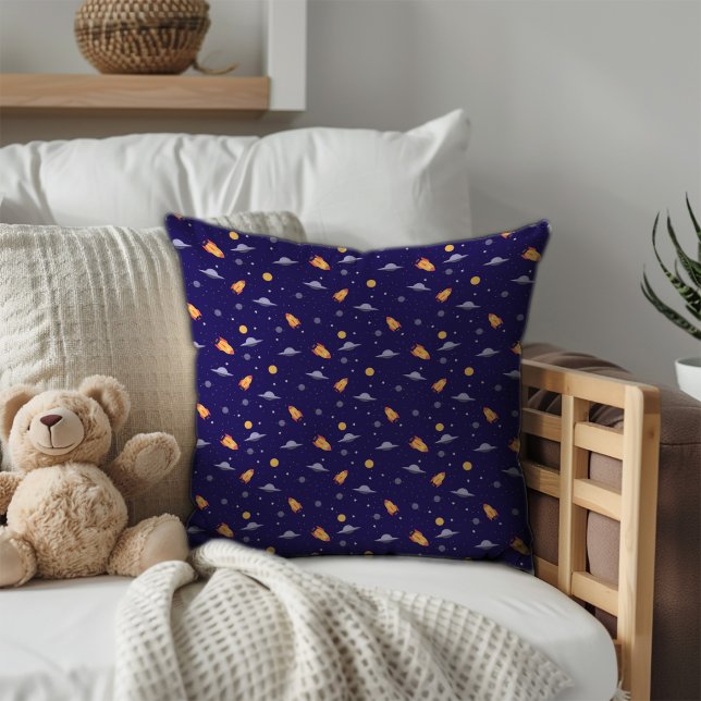 Coussin Pattern space lavender orange dark blue (Pattern space lavender orange dark blue throw pillow.)