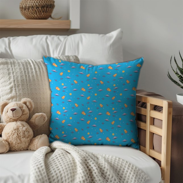 Coussin Pattern space lavender orange turquoise (Pattern space lavender orange turquoise throw pillow.)