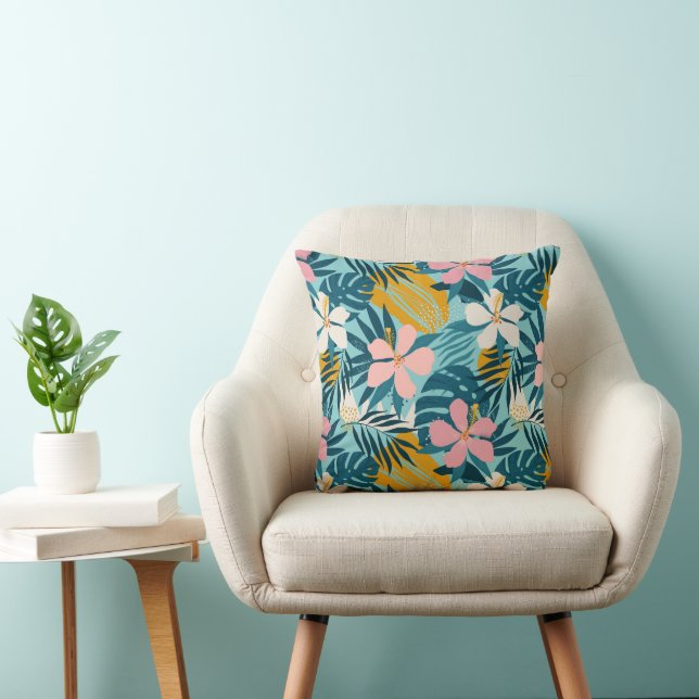 Coussin Pattern tropical hibiscus (Chaise)