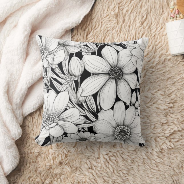Coussin Patters de Black & White Floral (Couverture)