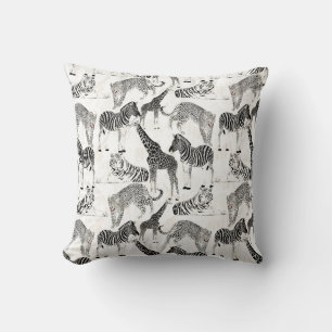 Coussin Patters de Stylish Black et White Jungle Animals