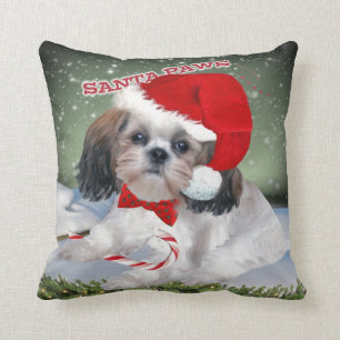Coussin Pattes de Shih Tzu Père Noël