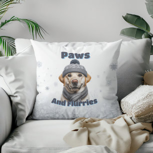 Coussin Pattes & Flocons - Design Chien Hiver