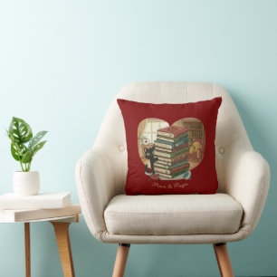 Coussin Pattes & Pages Chat mignon & Chien dans un livre