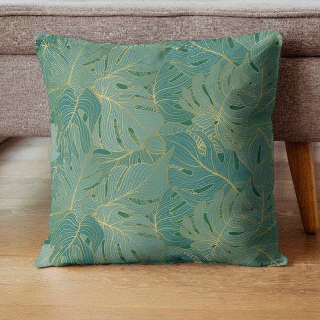 Coussin Paume vert et or feuille motif (Créateur téléchargé)