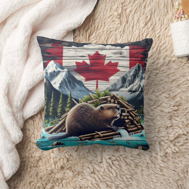 Coussin Pavillon de l'édifice Beaver près du drapeau canad (Couverture)