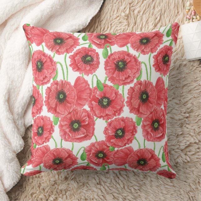 Coussin Pavot aquarelle motif floral (Couverture)
