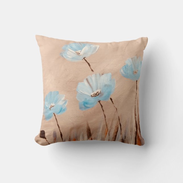 Coussin Pavot bleu dans l'herbe (Recto)