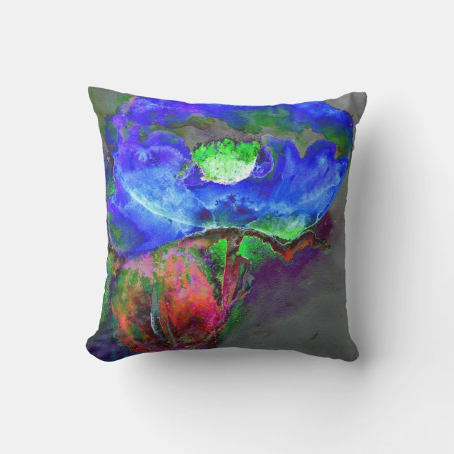 Coussin pavot bleu floral Abstrait (Recto)