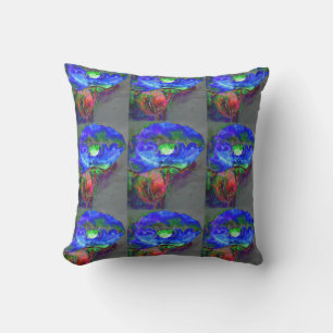 Coussin pavot bleu floral Abstrait