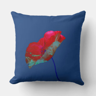 Coussin Pavot bleu rouge sur bleu foncé