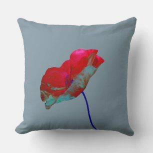 Coussin Pavot bleu rouge sur gris